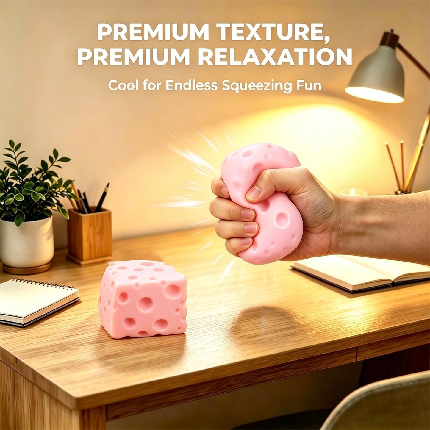Cheese Squishy Toy for Stress & Anxiety Relief (Yellow-2.76IN) | Soft Skin-Feel Cheese Block Squeeze Toy, Great Fidget Companion for Adults, Fun Food Design