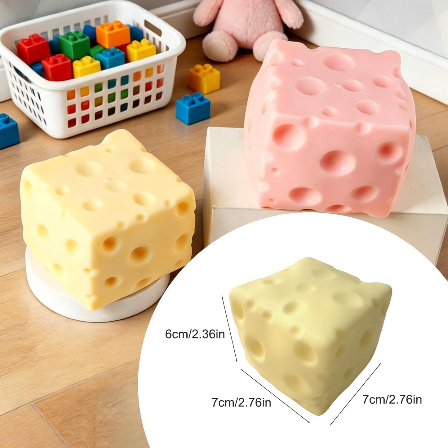 Cheese Squishy Toy for Stress & Anxiety Relief (Yellow-2.76IN) | Soft Skin-Feel Cheese Block Squeeze Toy, Great Fidget Companion for Adults, Fun Food Design