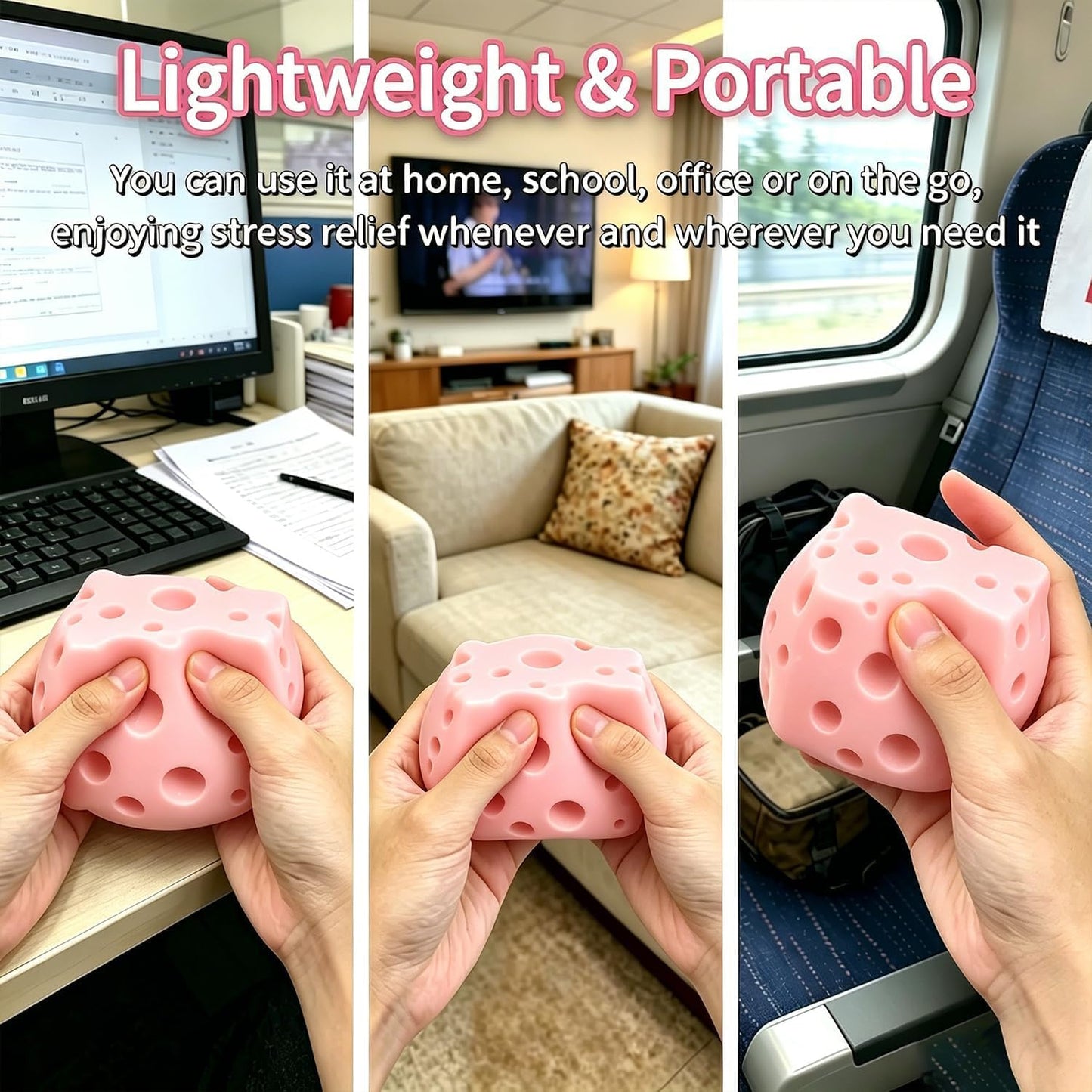 Cheese Squishy Toy for Stress & Anxiety Relief (Yellow-2.76IN) | Soft Skin-Feel Cheese Block Squeeze Toy, Great Fidget Companion for Adults, Fun Food Design