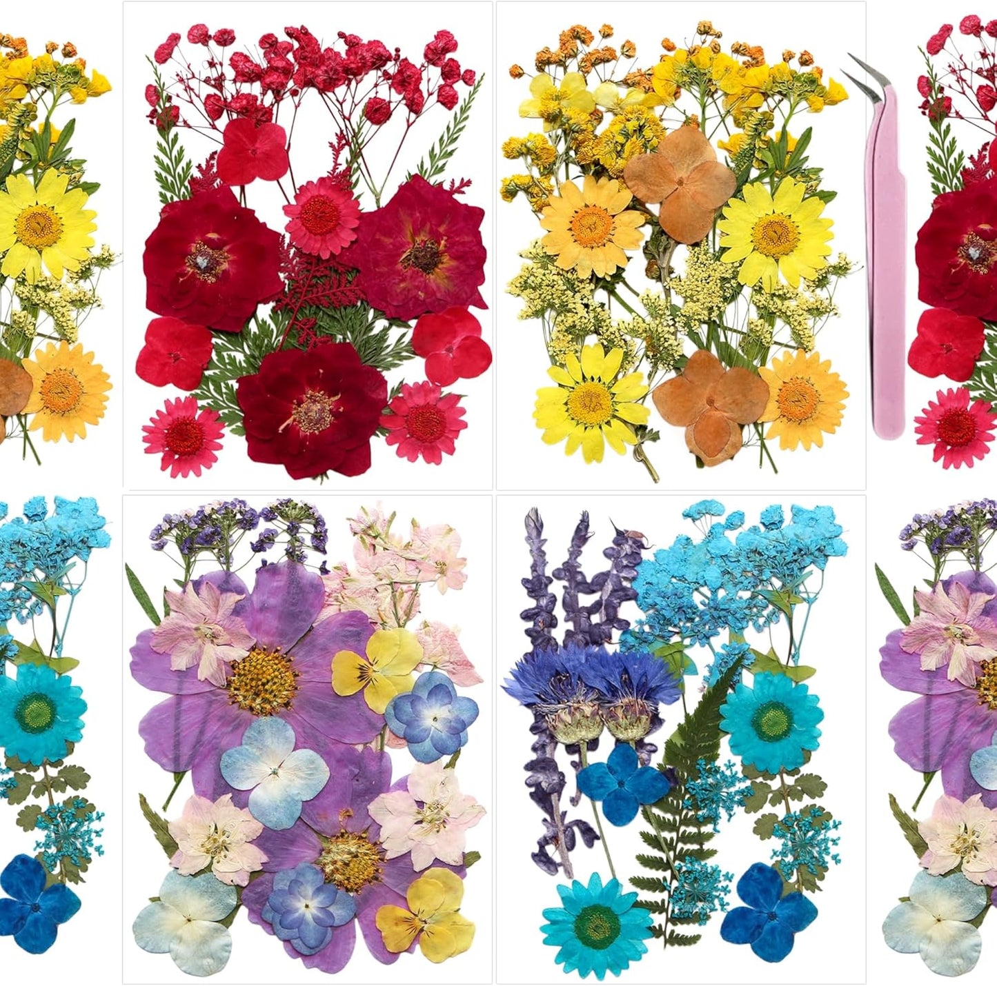 4 Packs Dried Pressed Flowers for Resin, Natural Dried Flowers for Crafts, Real Pressed Flowers Dry Leaves Bulk for Epoxy Resin Jewelry,Scrapbook,Picture Frame,Bookmarks,Candle & Soap Making