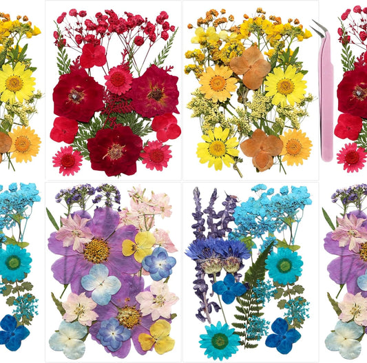 4 Packs Dried Pressed Flowers for Resin, Natural Dried Flowers for Crafts, Real Pressed Flowers Dry Leaves Bulk for Epoxy Resin Jewelry,Scrapbook,Picture Frame,Bookmarks,Candle & Soap Making