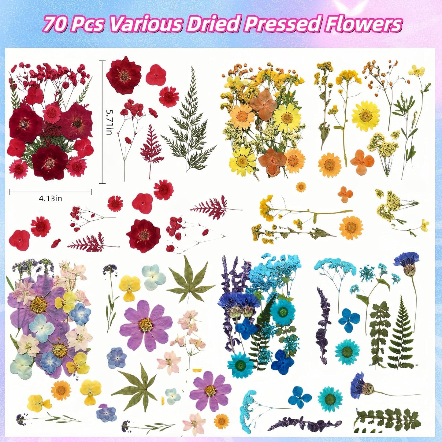 4 Packs Dried Pressed Flowers for Resin, Natural Dried Flowers for Crafts, Real Pressed Flowers Dry Leaves Bulk for Epoxy Resin Jewelry,Scrapbook,Picture Frame,Bookmarks,Candle & Soap Making