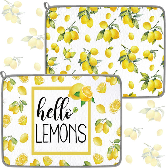 Dish Drying Mat for Kitchen Counter 16 x 24 Microfiber Absorbent Dish Drainer Rack Pads Fast Dry Mat Vintage Kitchen Decorations(Lemon)