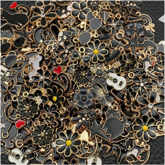 100 Pcs Random Enamel Charms for Jewelry Making Flowers, Hearts, and Mixed Styles Bracelet Necklaces Earrings Making Findings Supplies (SN1256-Yellow)