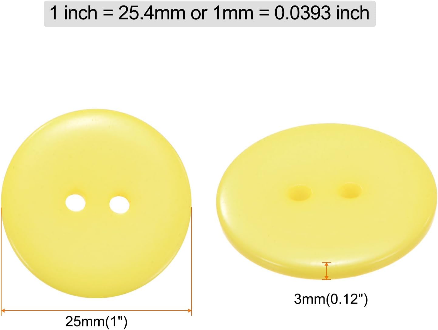 10pcs Sewing Button 1"(25mm) 2 Holes Resin Round Craft Replacement Buttons for Clothing DIY Crafts Decoration, Yellow