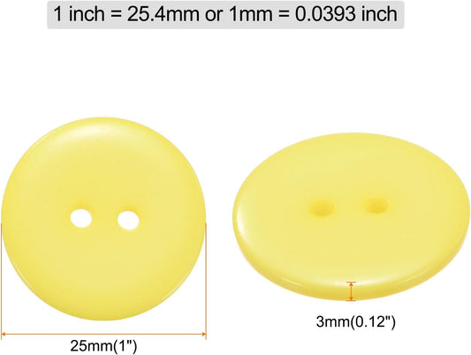 10pcs Sewing Button 1"(25mm) 2 Holes Resin Round Craft Replacement Buttons for Clothing DIY Crafts Decoration, Yellow