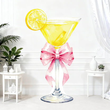 Lawnldyll 4ft Large Yellow Martini Bow Cardboard Cutout A Tini Bit Older Birthday Cutout Stand Lemon Cocktail Backdrop Decorations for Women Coquette Bachelorette Bridal Shower Cocktail Party Decor