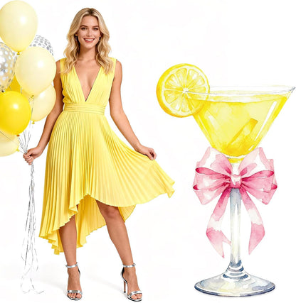 Lawnldyll 4ft Large Yellow Martini Bow Cardboard Cutout A Tini Bit Older Birthday Cutout Stand Lemon Cocktail Backdrop Decorations for Women Coquette Bachelorette Bridal Shower Cocktail Party Decor