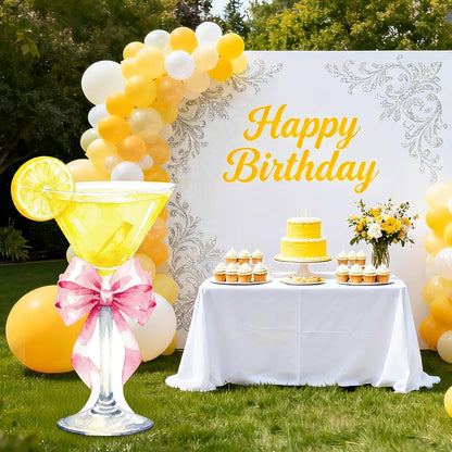 Lawnldyll 4ft Large Yellow Martini Bow Cardboard Cutout A Tini Bit Older Birthday Cutout Stand Lemon Cocktail Backdrop Decorations for Women Coquette Bachelorette Bridal Shower Cocktail Party Decor