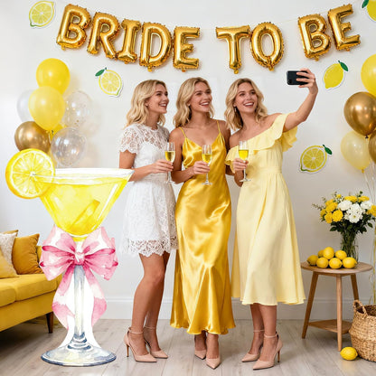 Lawnldyll 4ft Large Yellow Martini Bow Cardboard Cutout A Tini Bit Older Birthday Cutout Stand Lemon Cocktail Backdrop Decorations for Women Coquette Bachelorette Bridal Shower Cocktail Party Decor