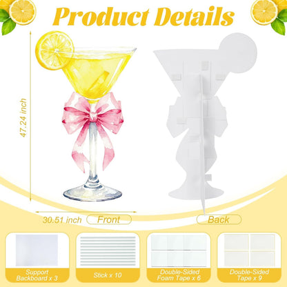 Lawnldyll 4ft Large Yellow Martini Bow Cardboard Cutout A Tini Bit Older Birthday Cutout Stand Lemon Cocktail Backdrop Decorations for Women Coquette Bachelorette Bridal Shower Cocktail Party Decor