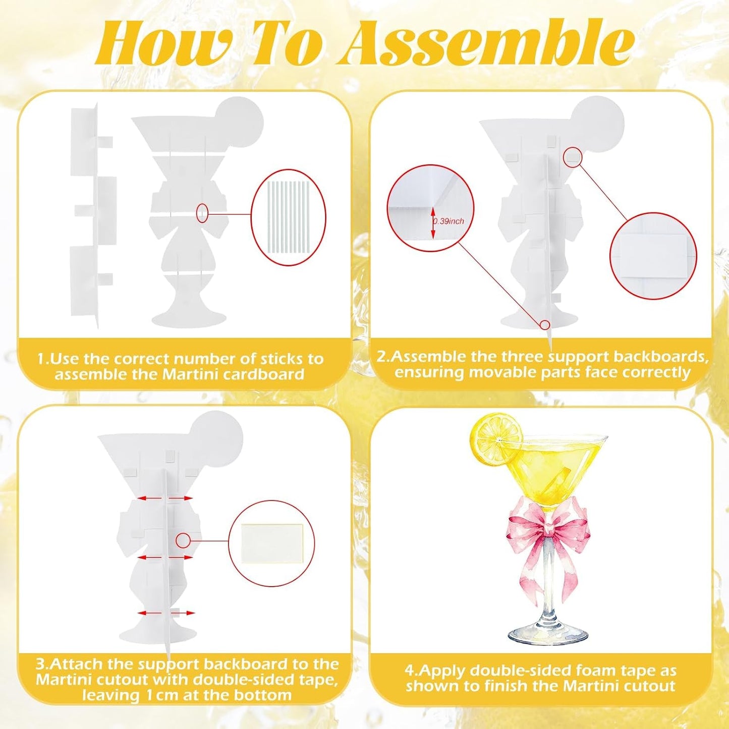Lawnldyll 4ft Large Yellow Martini Bow Cardboard Cutout A Tini Bit Older Birthday Cutout Stand Lemon Cocktail Backdrop Decorations for Women Coquette Bachelorette Bridal Shower Cocktail Party Decor