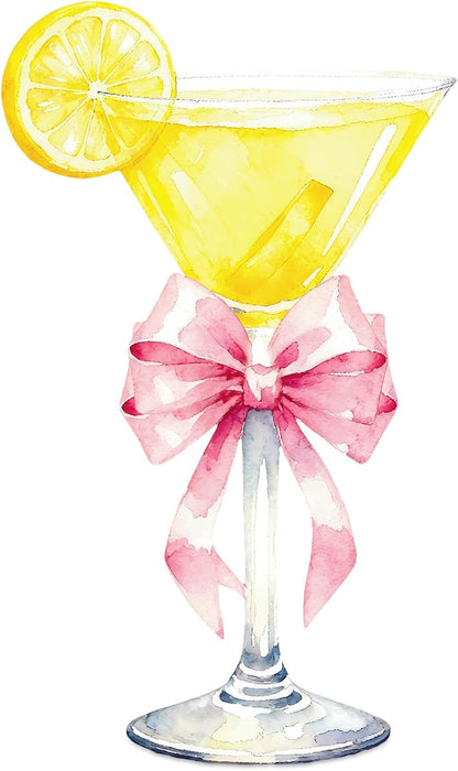 Lawnldyll 4ft Large Yellow Martini Bow Cardboard Cutout A Tini Bit Older Birthday Cutout Stand Lemon Cocktail Backdrop Decorations for Women Coquette Bachelorette Bridal Shower Cocktail Party Decor