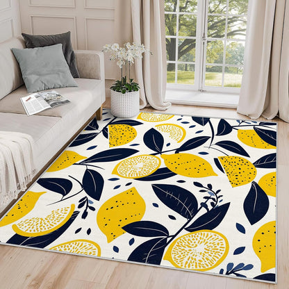 Lemon Rug for Classroom - Lemon Rug, 2x3 Rug, Citrus Fruit Area Rug, Botanical Door Mat, Washable & Non Slip & Soft Small Carpet, Lemon Home Decor Gifts