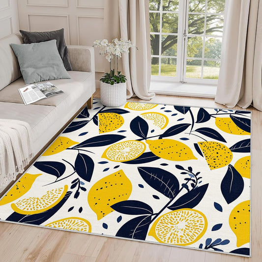 Lemon Rug for Classroom - Lemon Rug, 2x3 Rug, Citrus Fruit Area Rug, Botanical Door Mat, Washable & Non Slip & Soft Small Carpet, Lemon Home Decor Gifts