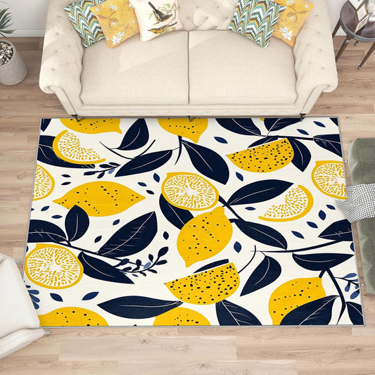Lemon Rug for Classroom - Lemon Rug, 2x3 Rug, Citrus Fruit Area Rug, Botanical Door Mat, Washable & Non Slip & Soft Small Carpet, Lemon Home Decor Gifts