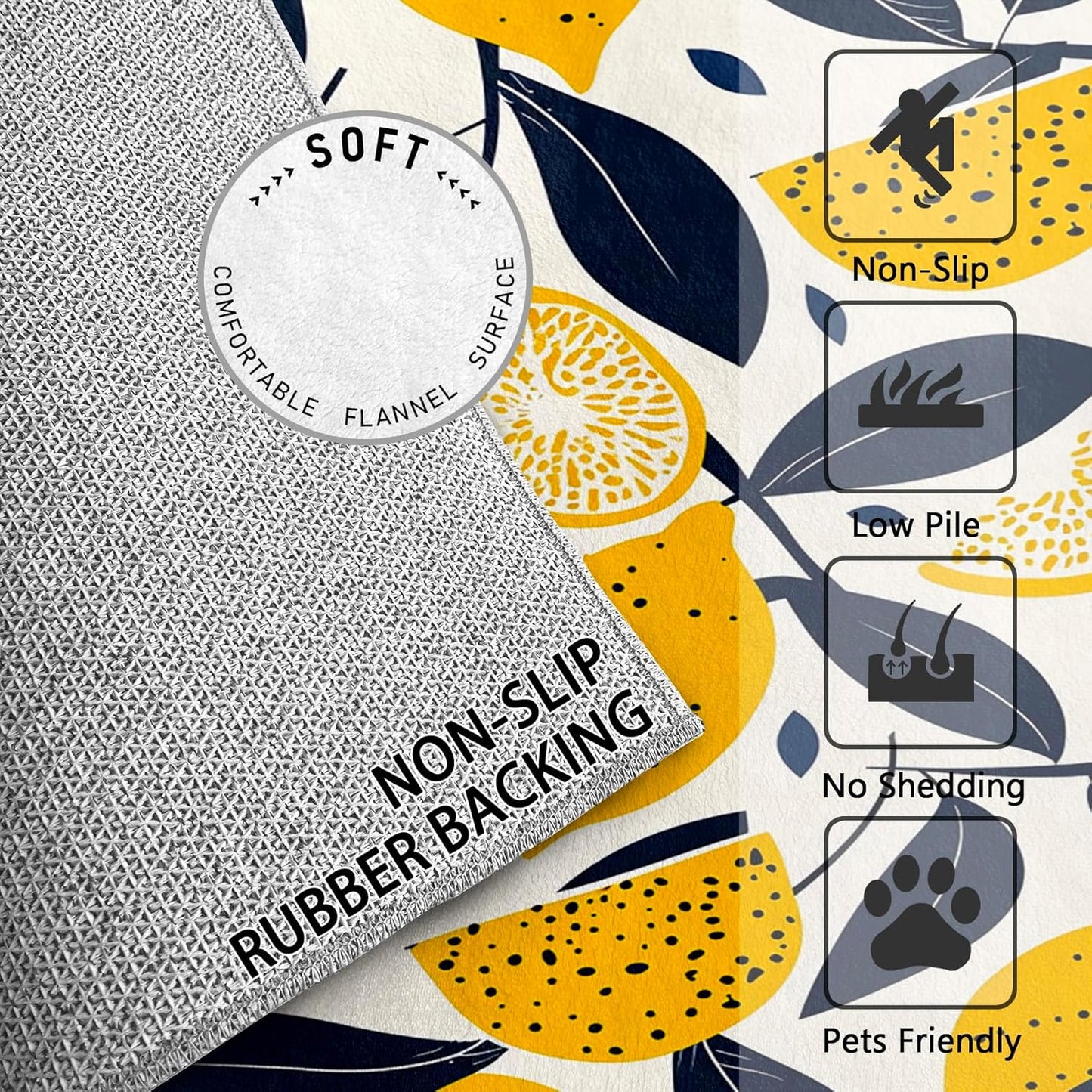 Lemon Rug for Classroom - Lemon Rug, 2x3 Rug, Citrus Fruit Area Rug, Botanical Door Mat, Washable & Non Slip & Soft Small Carpet, Lemon Home Decor Gifts