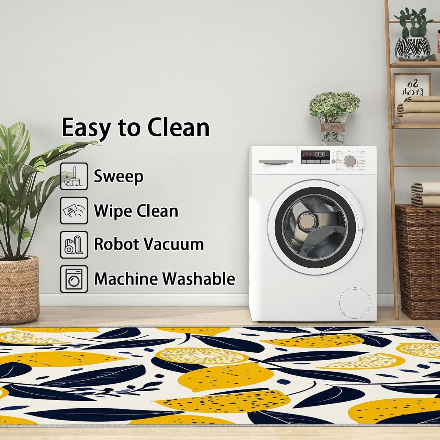 Lemon Rug for Classroom - Lemon Rug, 2x3 Rug, Citrus Fruit Area Rug, Botanical Door Mat, Washable & Non Slip & Soft Small Carpet, Lemon Home Decor Gifts