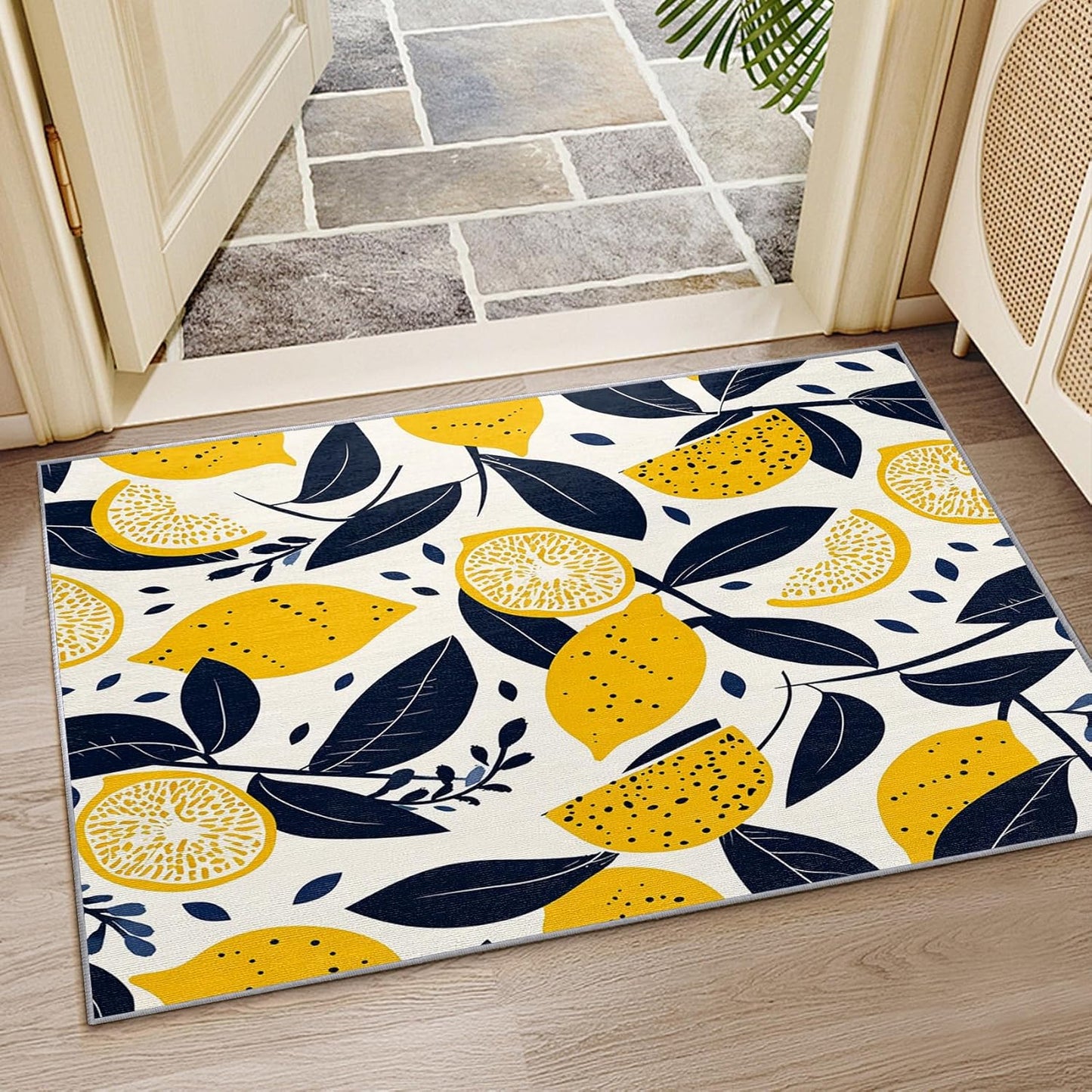 Lemon Rug for Classroom - Lemon Rug, 2x3 Rug, Citrus Fruit Area Rug, Botanical Door Mat, Washable & Non Slip & Soft Small Carpet, Lemon Home Decor Gifts