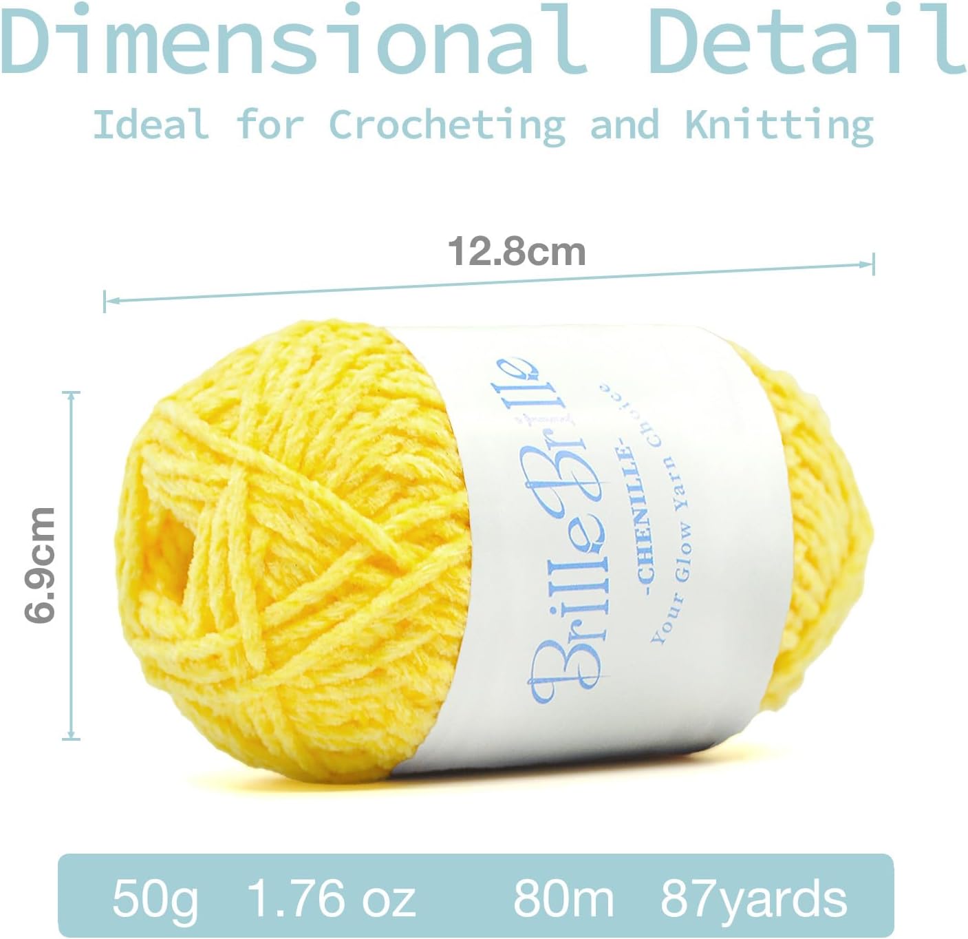 Glow in the Dark Chenille Yarn, 50g Skeins, 3 Pack, for Crocheting Crafts, Hats, Socks (Mustard)
