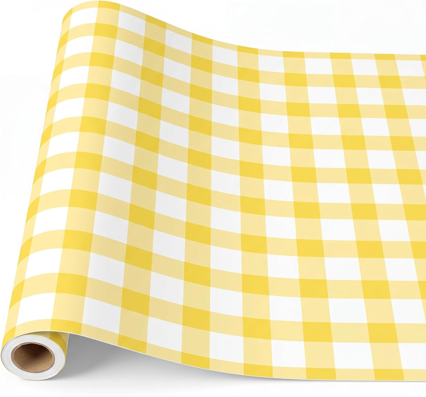 Yellow White Gingham Paper Table Runner Roll 25' Long x 16" Wide Disposable Checkered Table Runner for Birthday Party Wedding Baby Shower Bridal Holiday Christmas Tabletop Home Decor