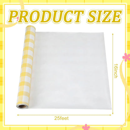 Yellow White Gingham Paper Table Runner Roll 25' Long x 16" Wide Disposable Checkered Table Runner for Birthday Party Wedding Baby Shower Bridal Holiday Christmas Tabletop Home Decor