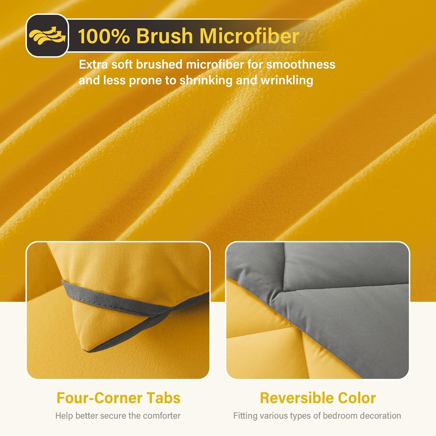 Bed in a Bag Queen Reversible Comforter Sets 7pcs All Season Down Alternative Bedding Sets Yellow and Grey with Comforter, Pillow Shams, Flat Sheet, Fitted Sheet and Pillowcase