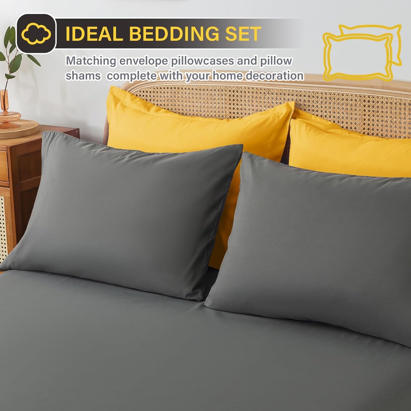 Bed in a Bag Queen Reversible Comforter Sets 7pcs All Season Down Alternative Bedding Sets Yellow and Grey with Comforter, Pillow Shams, Flat Sheet, Fitted Sheet and Pillowcase