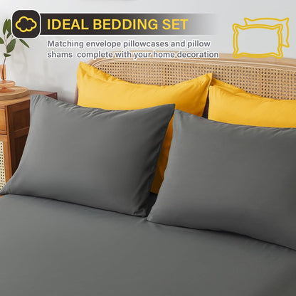 Bed in a Bag Queen Reversible Comforter Sets 7pcs All Season Down Alternative Bedding Sets Yellow and Grey with Comforter, Pillow Shams, Flat Sheet, Fitted Sheet and Pillowcase