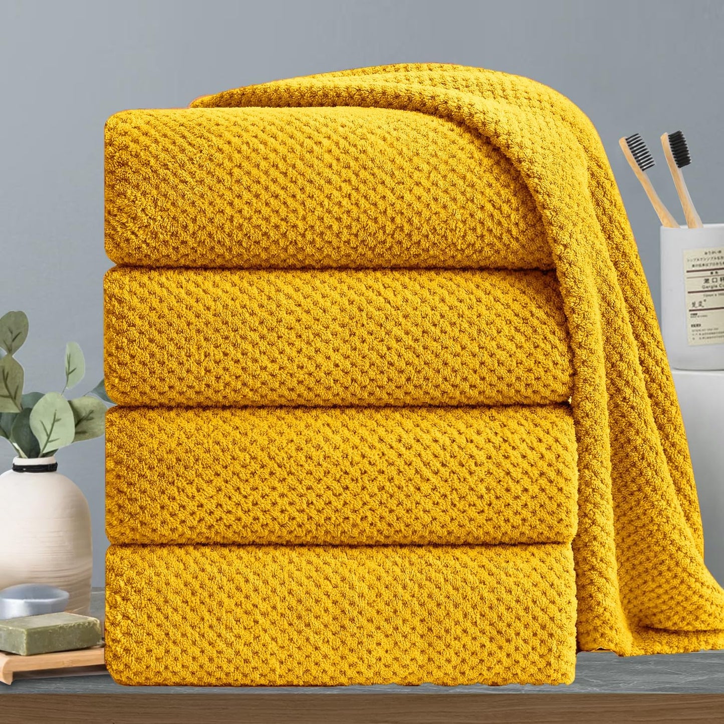 Extra Large Bath Towels Set 35x70 Inches - Yellow Luxury 600 GSM Oversized Bath Sheet Towel,Ultra Soft Microfiber - Quick Dry,Highly Absorbent Shower Towels Spa Hotel Bathroom Towel Set (4-Pack)