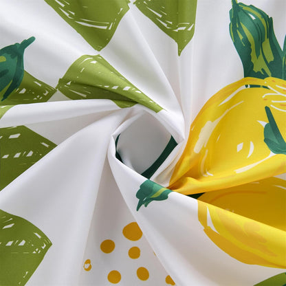 Cute Lemon Fruit Fabric Shower Curtain Summer Aesthetic Summer Beach Themed Bathroom Decoration, Yellow and Green Checkerboard Cute Floral Botanical Coastal Shower Curtains Set with Hooks