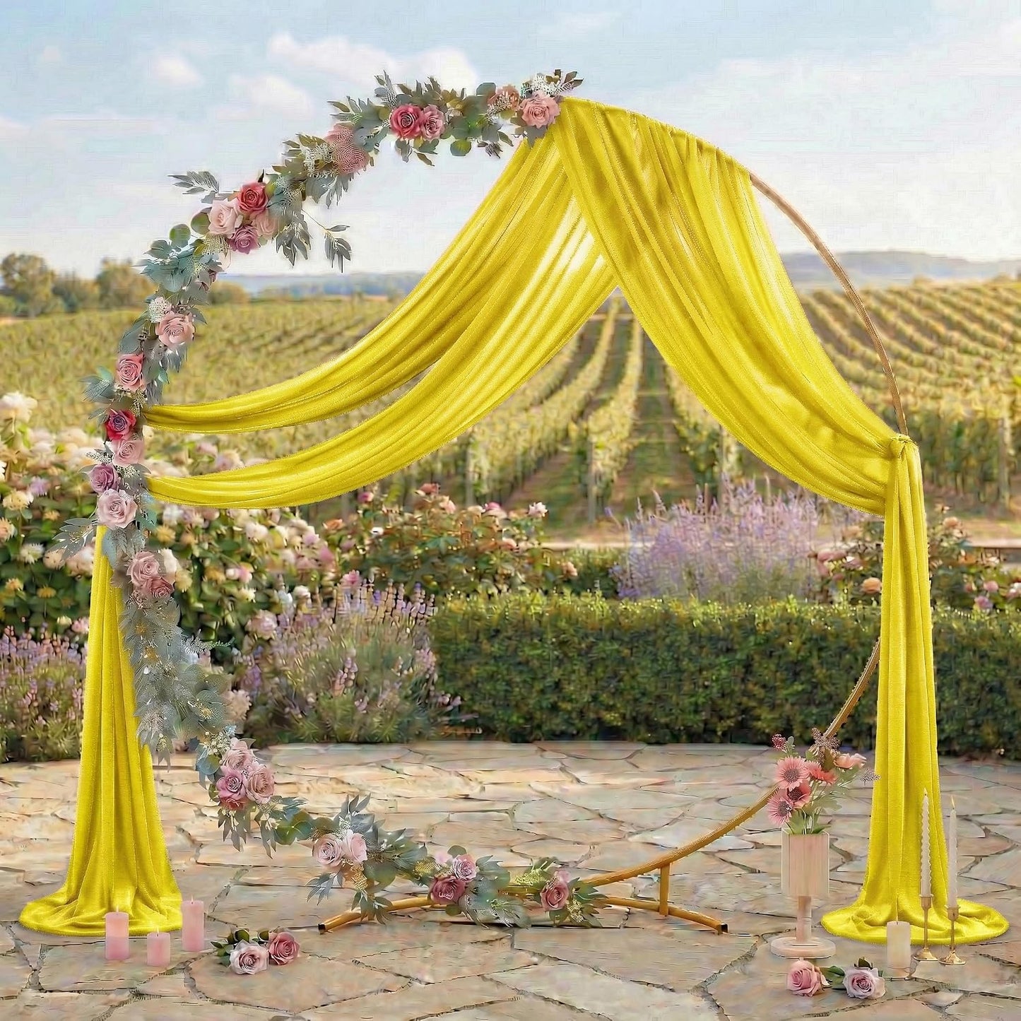 ® Pack of 2 Wedding Arch Drape Panel (30" Width x 20ft Long) Sheer Chiffon Arbor Canopy Drapery Fabric for Wedding Ceremony Reception Decoration Party Ceiling Backdrop Curtain Swag - Yellow