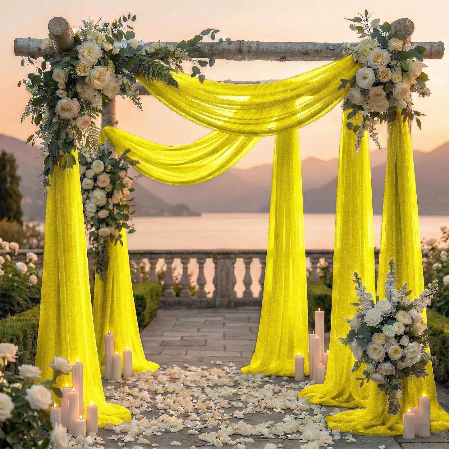 ® Pack of 2 Wedding Arch Drape Panel (30" Width x 20ft Long) Sheer Chiffon Arbor Canopy Drapery Fabric for Wedding Ceremony Reception Decoration Party Ceiling Backdrop Curtain Swag - Yellow