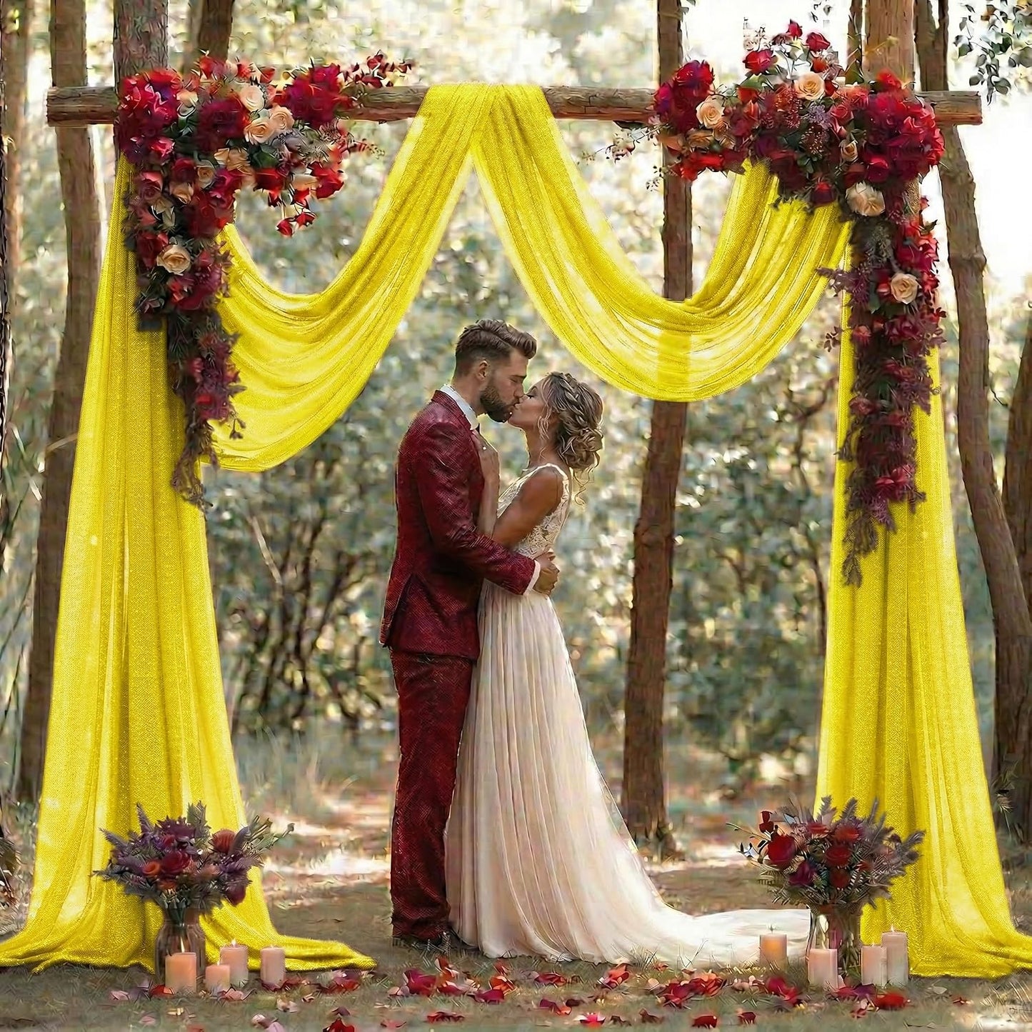 ® Pack of 2 Wedding Arch Drape Panel (30" Width x 20ft Long) Sheer Chiffon Arbor Canopy Drapery Fabric for Wedding Ceremony Reception Decoration Party Ceiling Backdrop Curtain Swag - Yellow