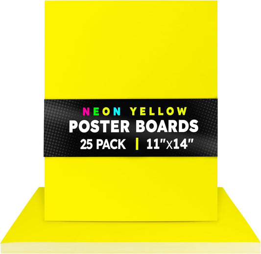 Hygloss Medium Poster Board 11x14 - 25 Neon Yellow Single Color Bulk Pack - 10 Pt. Thickness Colored Poster Board Paper for Projects, Signs, Displays - Posterboard Multipack 11" x 14"