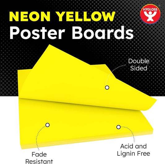 Hygloss Medium Poster Board 11x14 - 25 Neon Yellow Single Color Bulk Pack - 10 Pt. Thickness Colored Poster Board Paper for Projects, Signs, Displays - Posterboard Multipack 11" x 14"