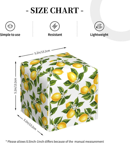 Lemon Tissue Box Cover Green Leaf 5.2" Square Leather Tissue Box Graphic Facial Paper Holder for Car Livingroom Office Decor
