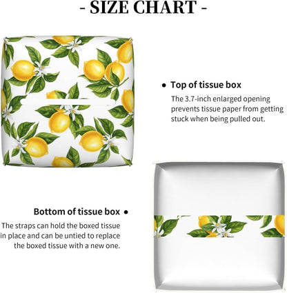 Lemon Tissue Box Cover Green Leaf 5.2" Square Leather Tissue Box Graphic Facial Paper Holder for Car Livingroom Office Decor