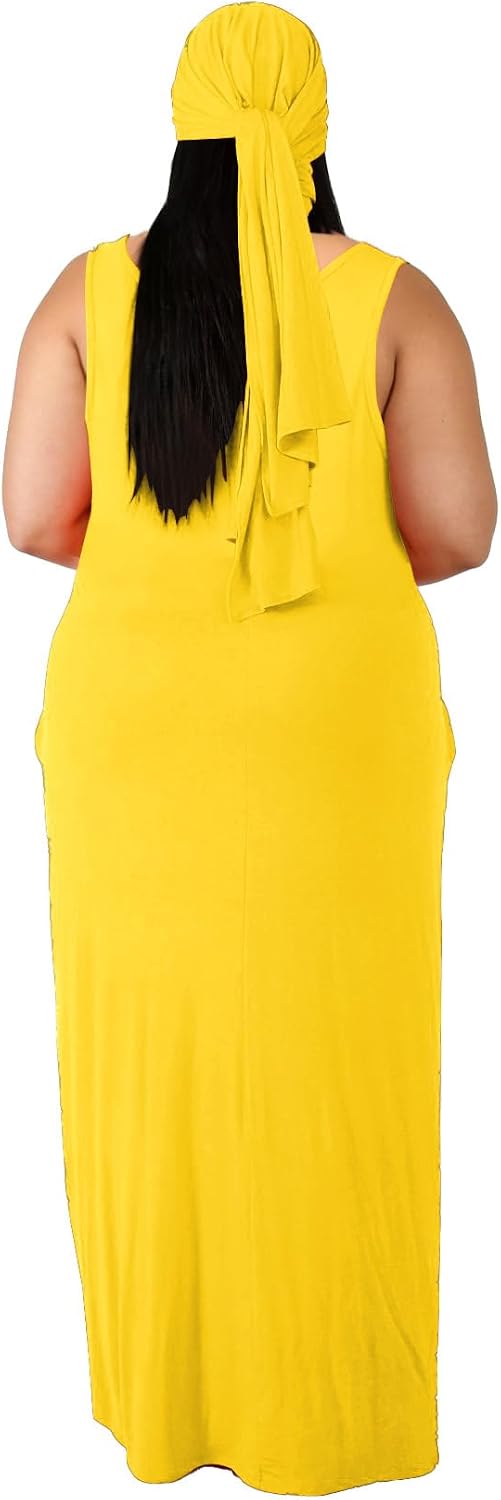 Women's Plus Size Casual Maxi Dress Summer Sleeveless Loose Beach Dress Sundress with Pockets