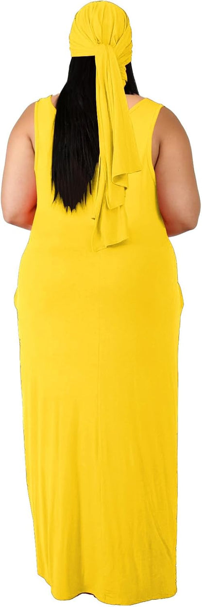 Women's Plus Size Casual Maxi Dress Summer Sleeveless Loose Beach Dress Sundress with Pockets