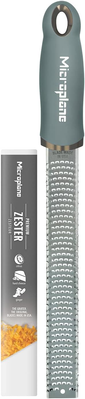 Premium Classic Zester - Eucalyptus Green | Lemon Zester tool, Hard Cheese & Vegetable Grater | For Citrus, Parmesan Cheese, Garlic, Ginger, Nutmeg | Fine Stainless Steel Blade, Made in USA