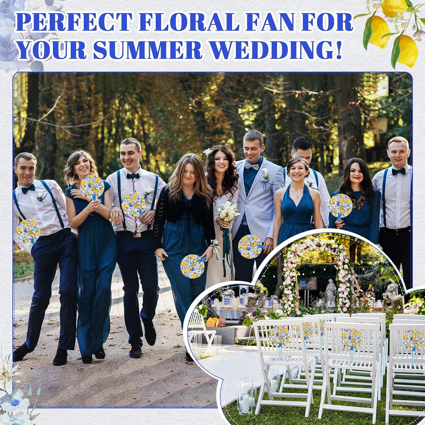 20 Sets Floral Round Wedding Hand Plastic Fans Bulk Handheld Wedding Favors Hand Fans with Plastic Handles