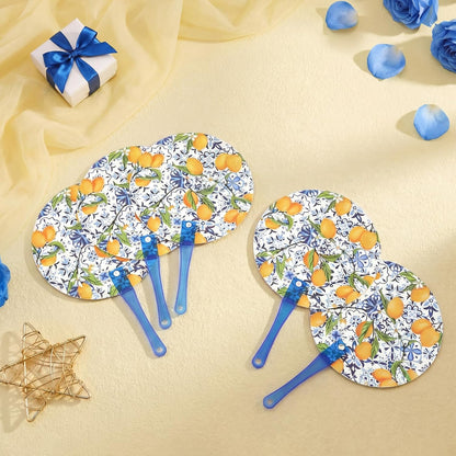 20 Sets Floral Round Wedding Hand Plastic Fans Bulk Handheld Wedding Favors Hand Fans with Plastic Handles