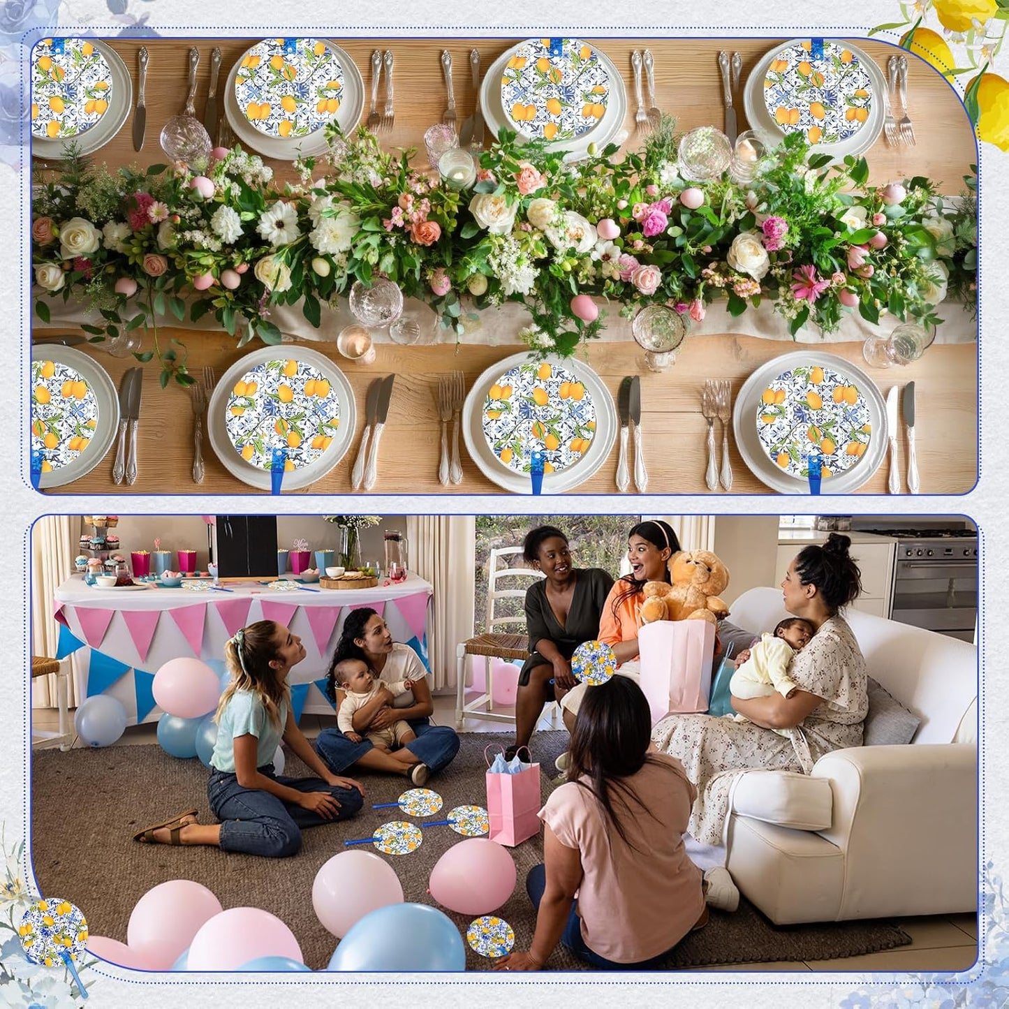 20 Sets Floral Round Wedding Hand Plastic Fans Bulk Handheld Wedding Favors Hand Fans with Plastic Handles