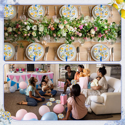 20 Sets Floral Round Wedding Hand Plastic Fans Bulk Handheld Wedding Favors Hand Fans with Plastic Handles