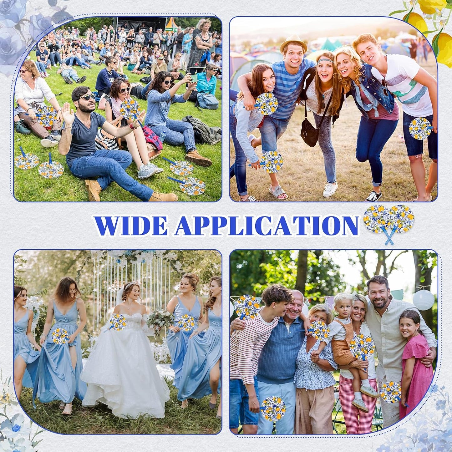 20 Sets Floral Round Wedding Hand Plastic Fans Bulk Handheld Wedding Favors Hand Fans with Plastic Handles