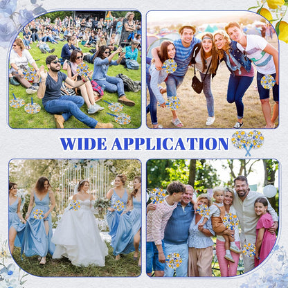 20 Sets Floral Round Wedding Hand Plastic Fans Bulk Handheld Wedding Favors Hand Fans with Plastic Handles