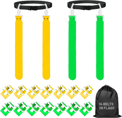 Flag Football Belts, 14 Player Adjustable Flag Football Set with 28 Flags for Youths Adults - Fits Up to 22-46" Waist