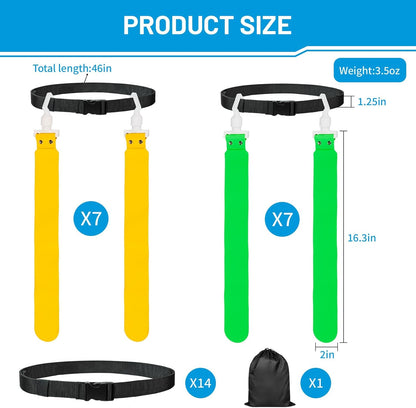 Flag Football Belts, 14 Player Adjustable Flag Football Set with 28 Flags for Youths Adults - Fits Up to 22-46" Waist