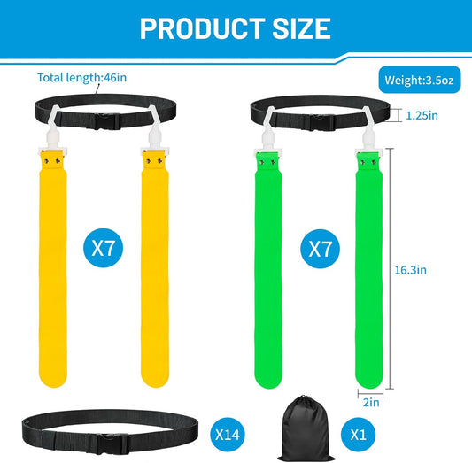Flag Football Belts, 14 Player Adjustable Flag Football Set with 28 Flags for Youths Adults - Fits Up to 22-46" Waist